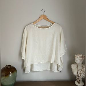 Elizabeth Suzann Linen Top - OSM - white with black stitching